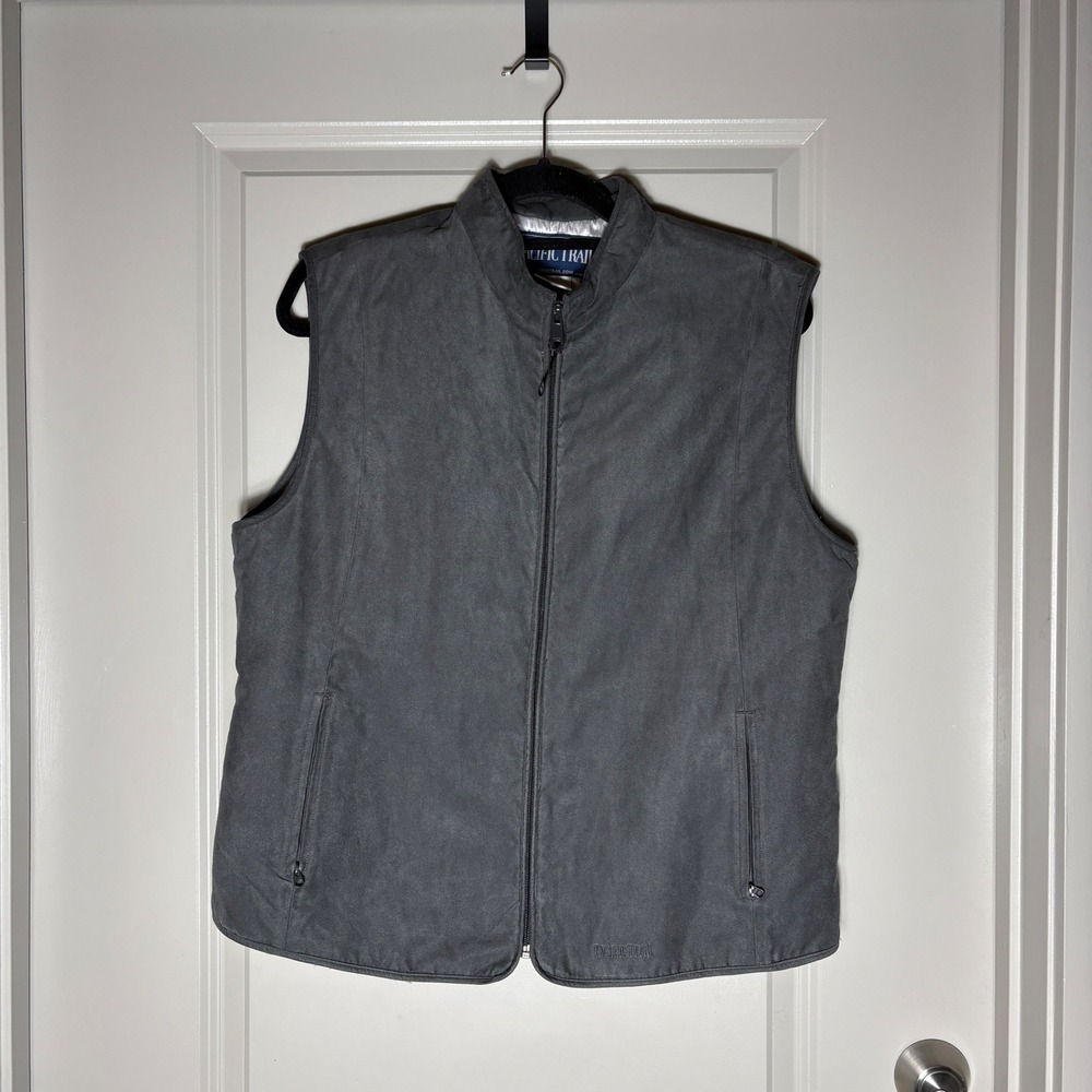 Pacific Trail Faux Suede Full Zip Mock Neck Vest Charcoal Grey XL